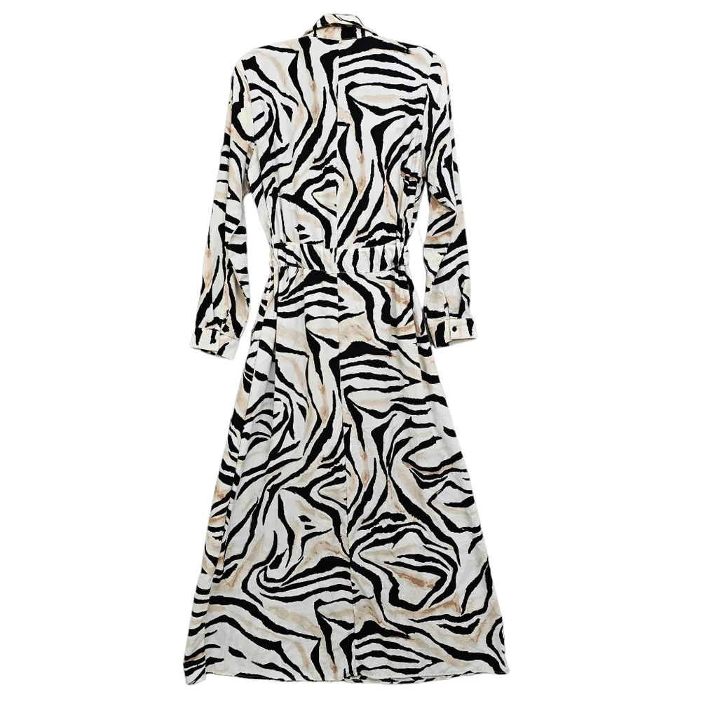 Nwot LC Waikiki Classic Longsleeve White/Black/Tan Animal Print Maxidress - Picture 11 of 16